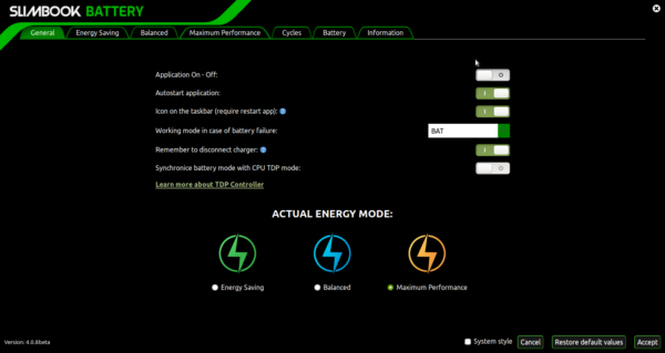 Slimbook Battery Control Panel